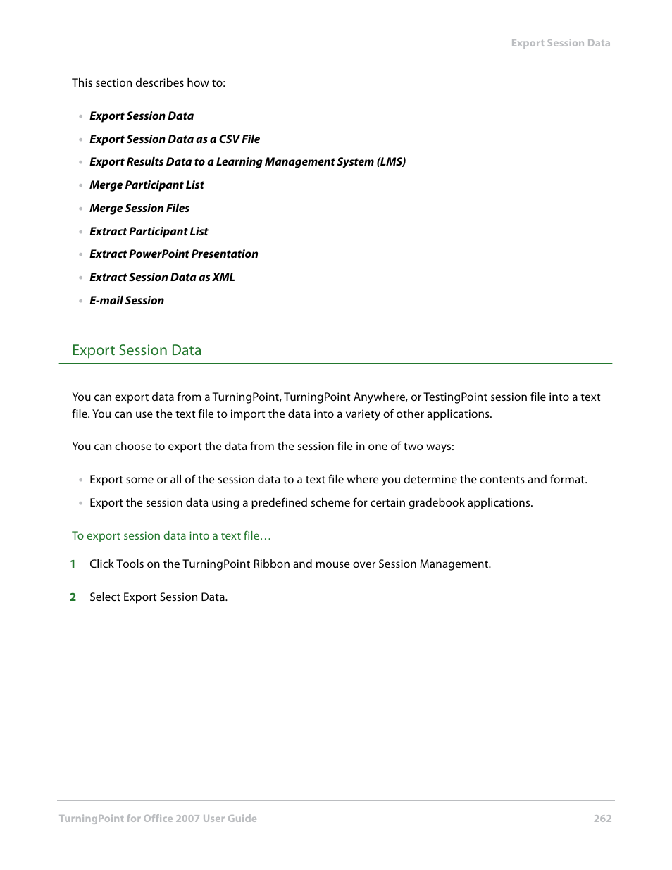 Export session data | Turning Technologies TurningPoint User Manual | Page 262 / 282