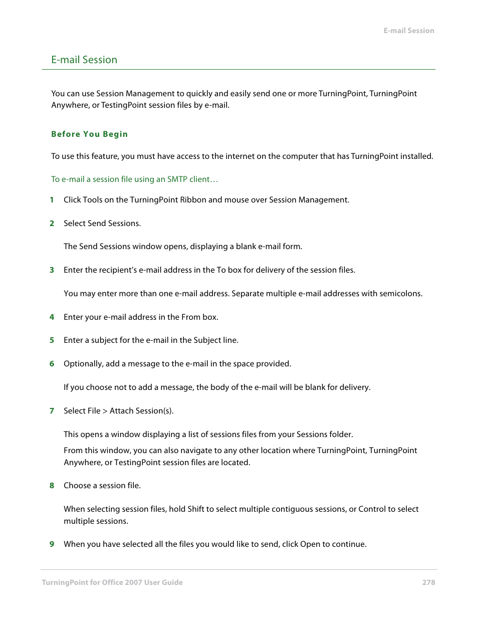 E-mail session | Turning Technologies TurningPoint User Manual | Page 278 / 282
