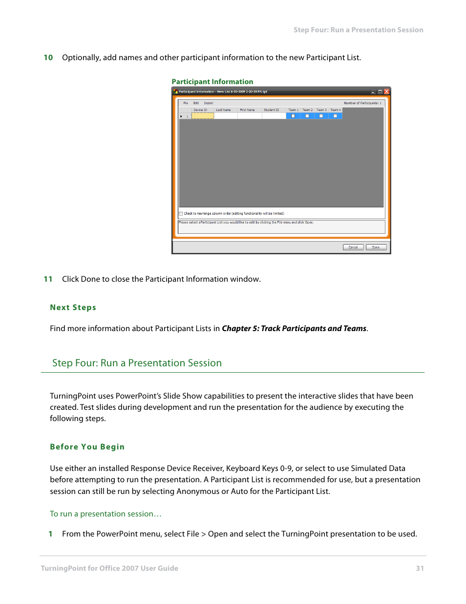 Step four: run a presentation session | Turning Technologies TurningPoint User Manual | Page 31 / 282