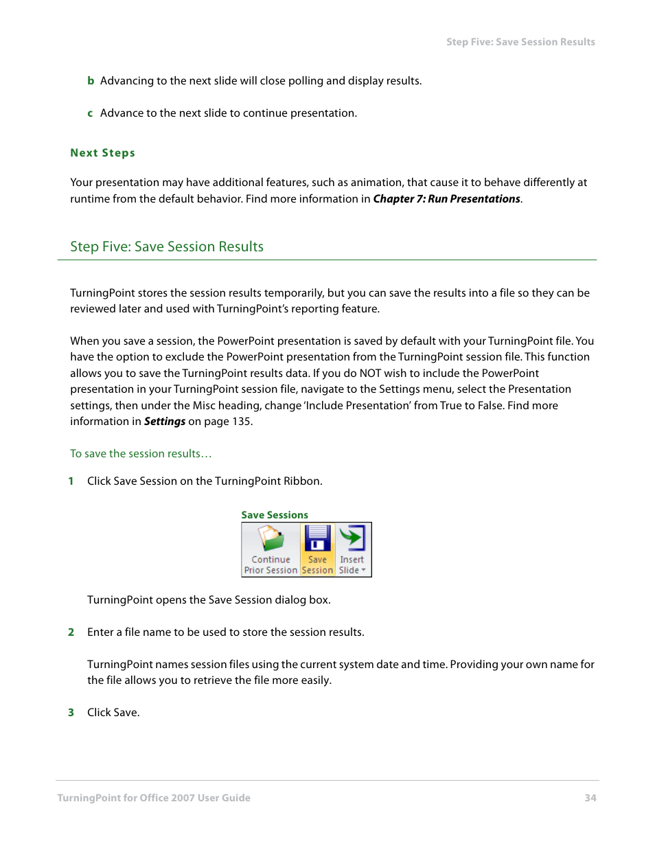 Step five: save session results | Turning Technologies TurningPoint User Manual | Page 34 / 282