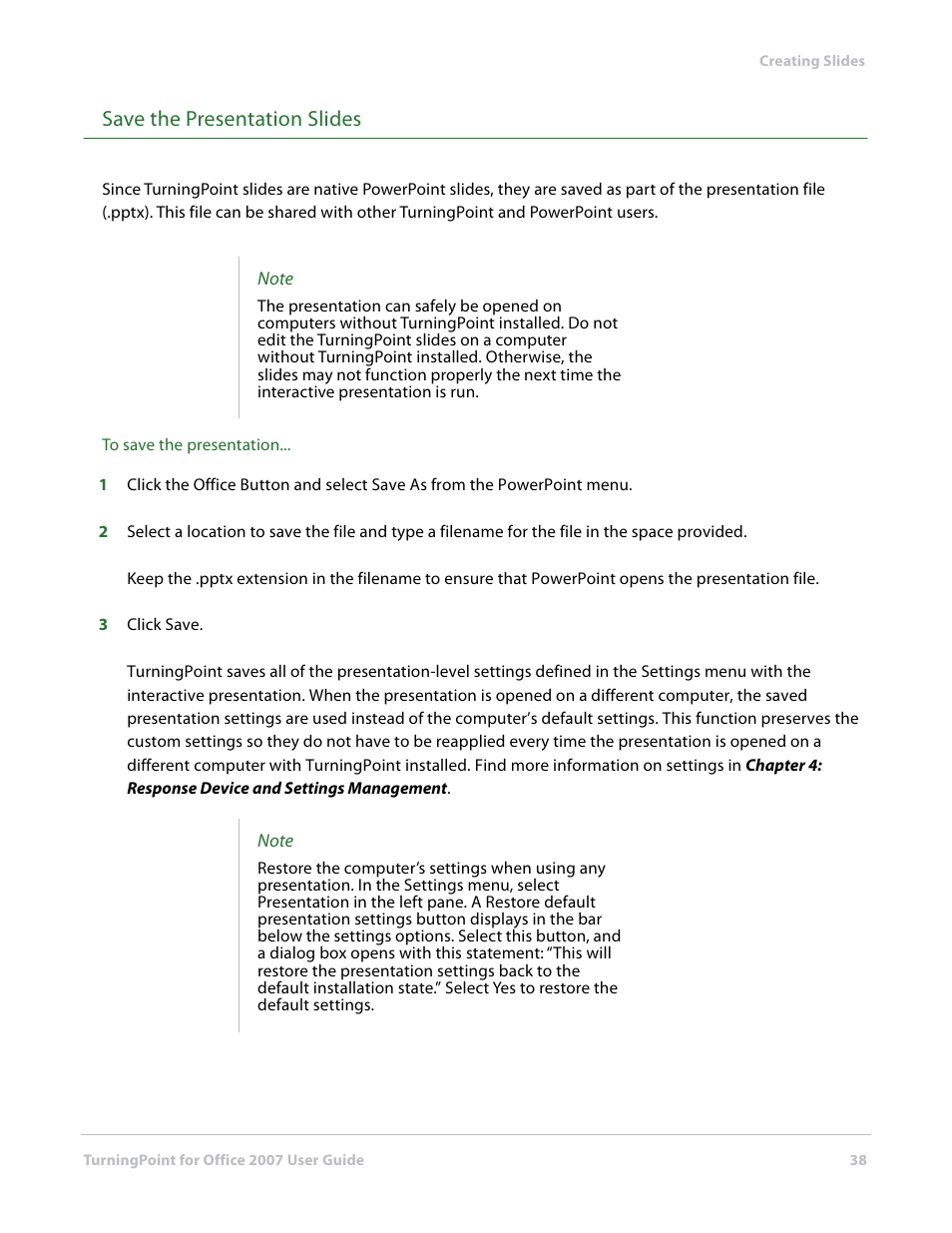 Save the presentation slides | Turning Technologies TurningPoint User Manual | Page 38 / 282