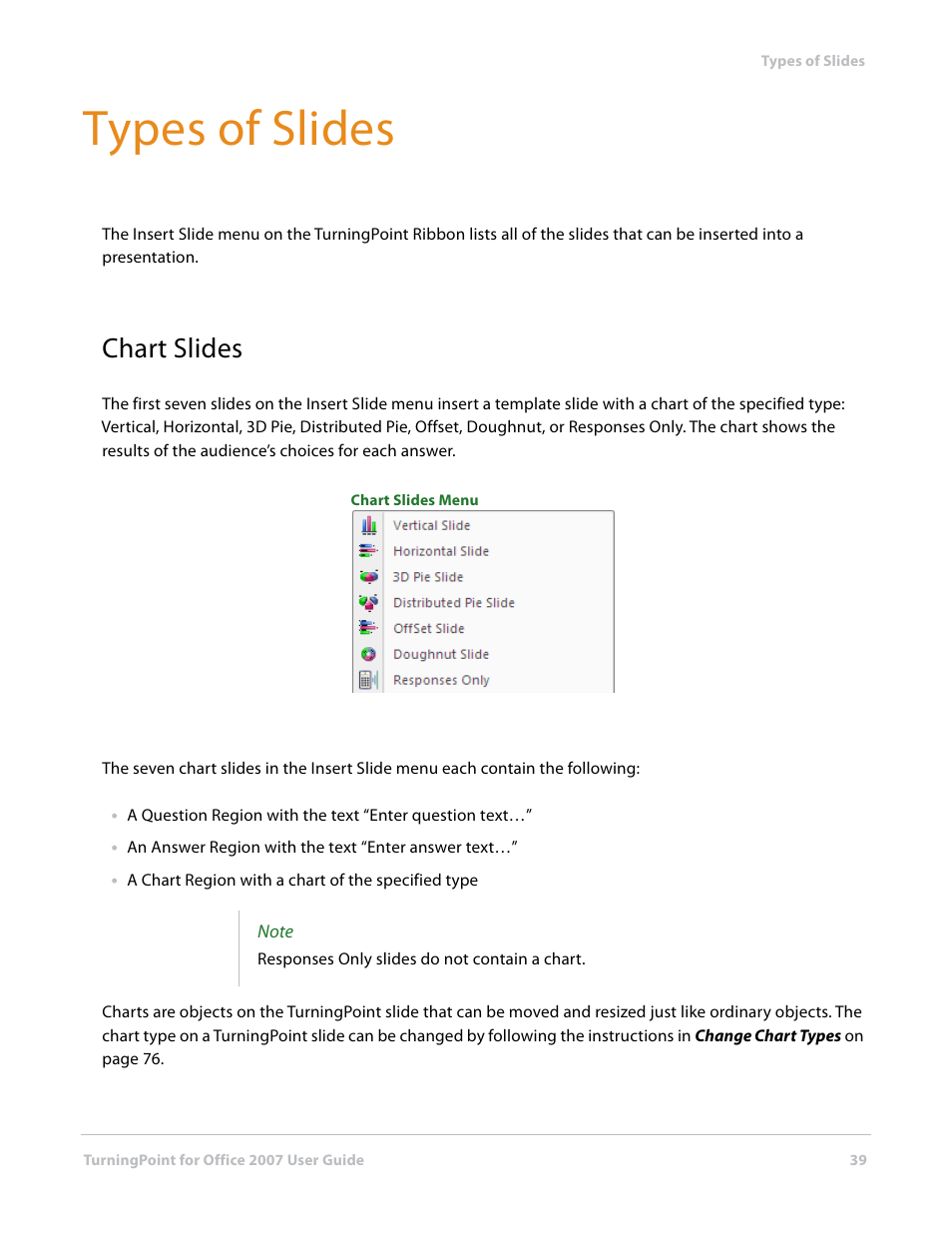 Types of slides, Chart slides | Turning Technologies TurningPoint User Manual | Page 39 / 282