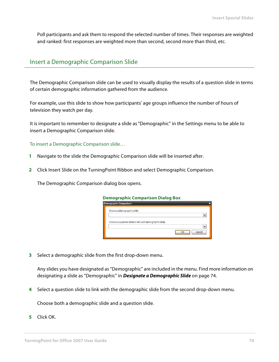 Insert a demographic comparison slide | Turning Technologies TurningPoint User Manual | Page 70 / 282