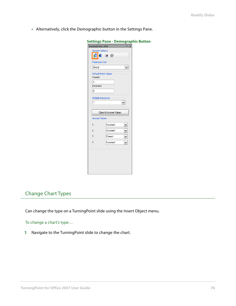 Change chart types | Turning Technologies TurningPoint User Manual | Page 76 / 282