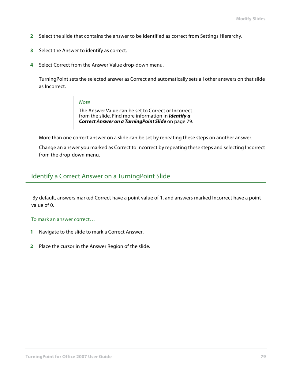 Identify a correct answer on a turningpoint slide | Turning Technologies TurningPoint User Manual | Page 79 / 282