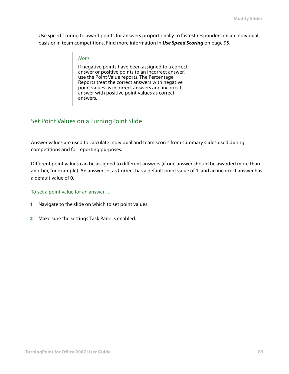 Set point values on a turningpoint slide | Turning Technologies TurningPoint User Manual | Page 89 / 282