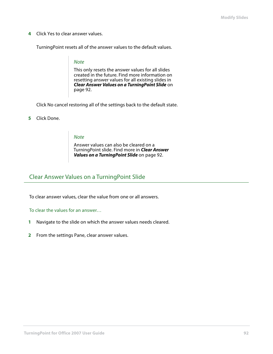 Clear answer values on a turningpoint slide | Turning Technologies TurningPoint User Manual | Page 92 / 282