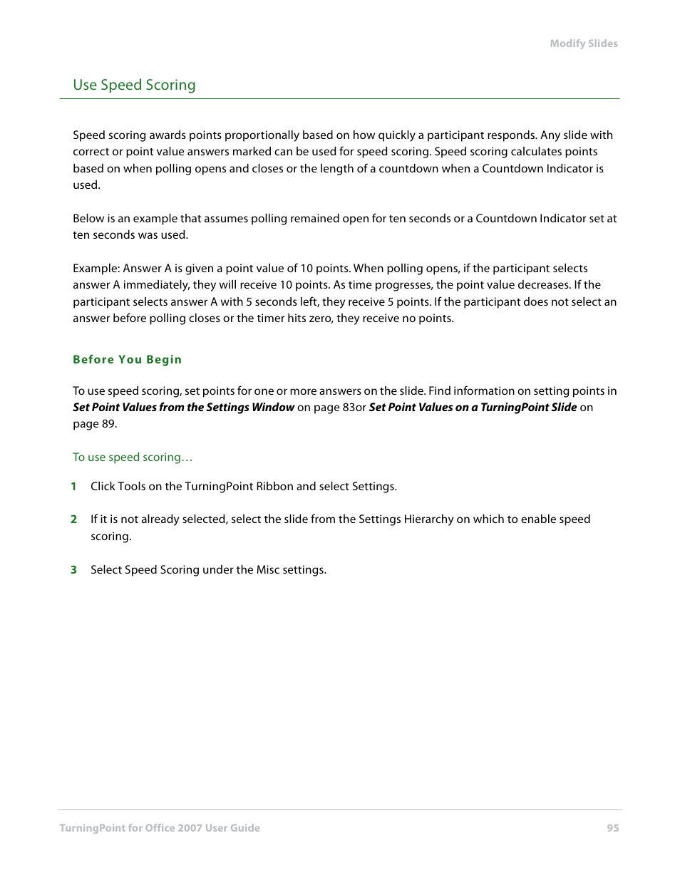 Use speed scoring | Turning Technologies TurningPoint User Manual | Page 95 / 282