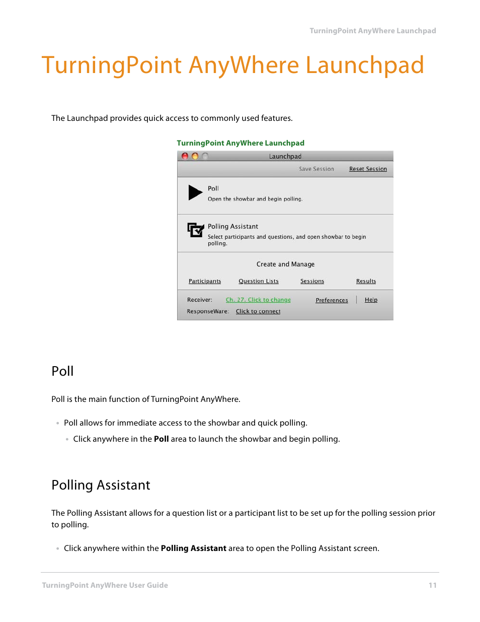 Turningpoint anywhere launchpad, Poll, Polling assistant | Poll polling assistant | Turning Technologies TurningPoint AnyWhere User Manual | Page 11 / 70