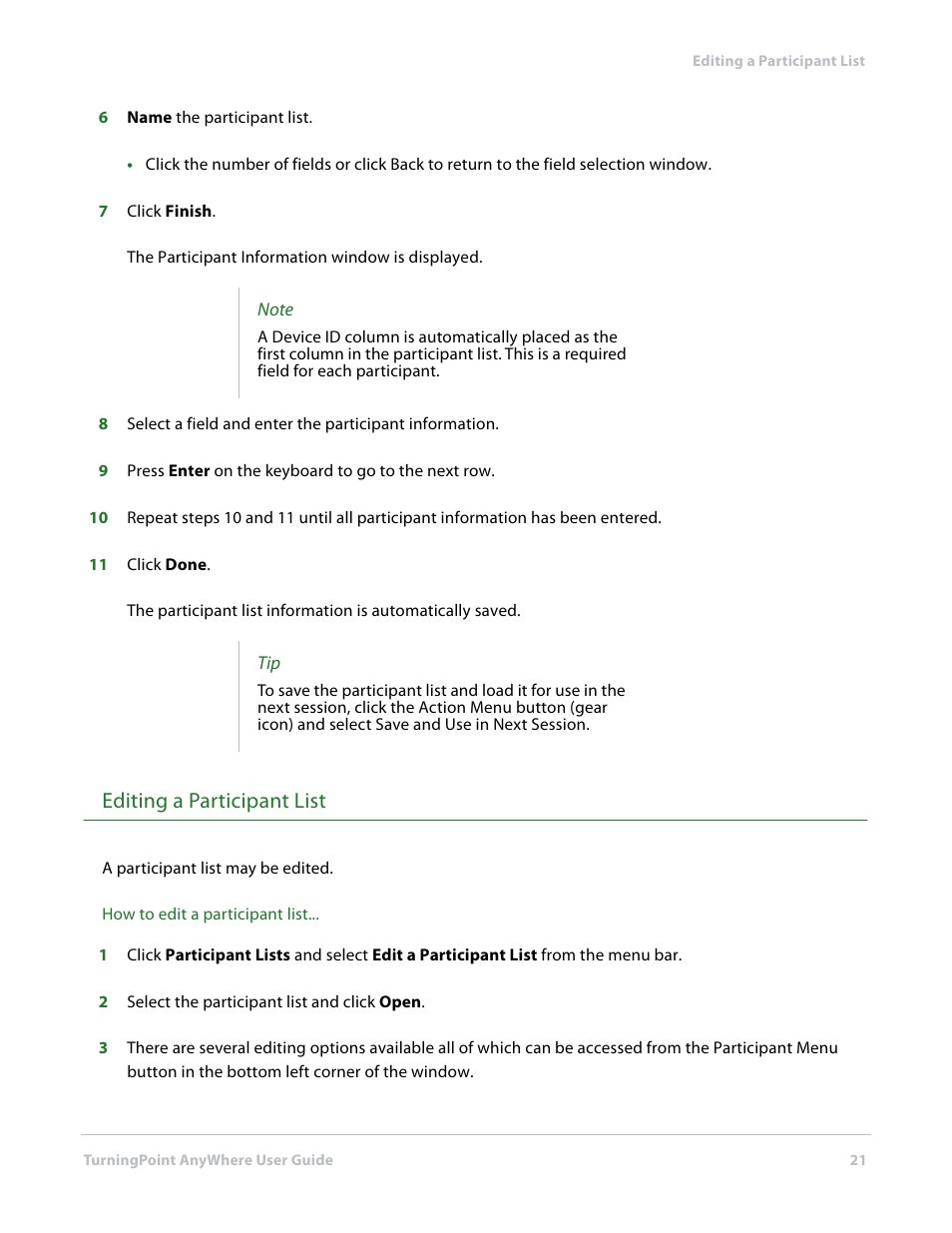 Editing a participant list | Turning Technologies TurningPoint AnyWhere User Manual | Page 21 / 70