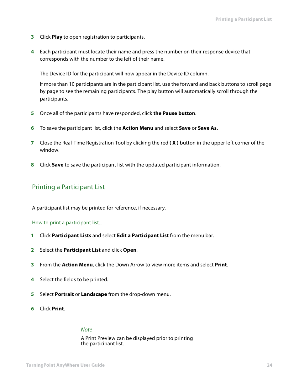 Printing a participant list | Turning Technologies TurningPoint AnyWhere User Manual | Page 24 / 70