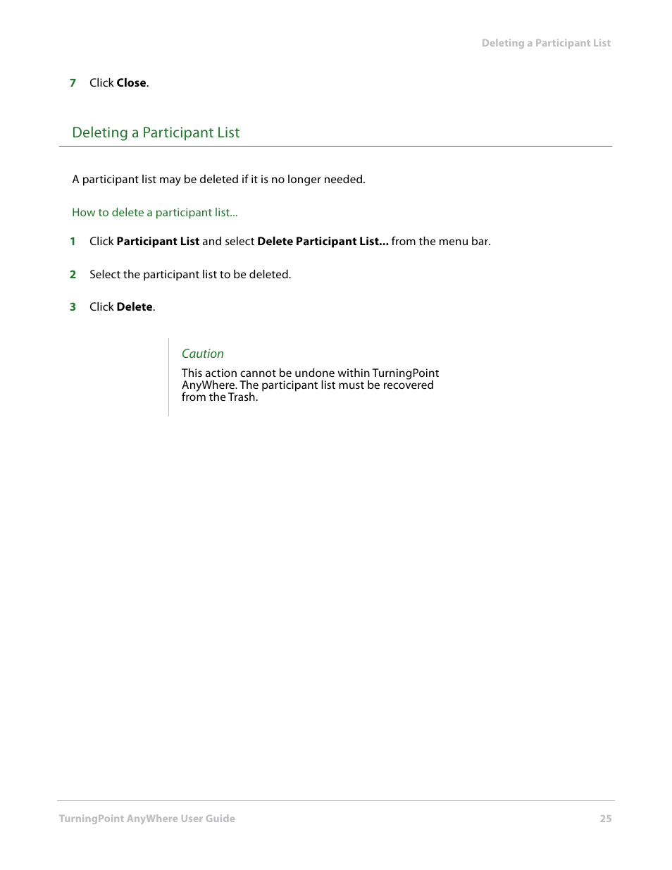 Deleting a participant list | Turning Technologies TurningPoint AnyWhere User Manual | Page 25 / 70