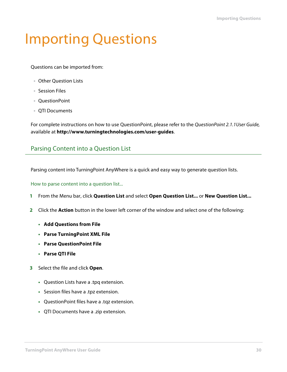 Importing questions, Parsing content into a question list | Turning Technologies TurningPoint AnyWhere User Manual | Page 30 / 70