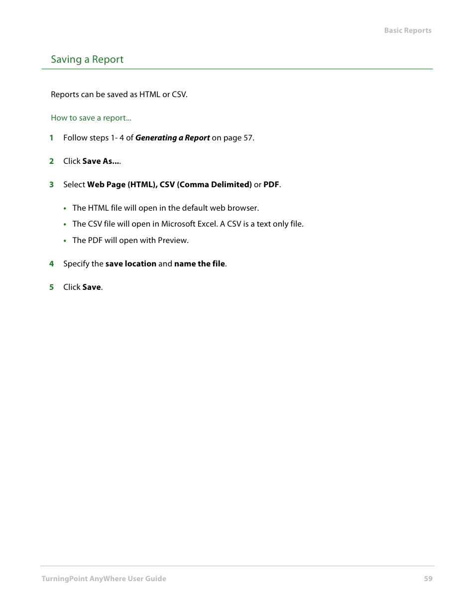 Saving a report | Turning Technologies TurningPoint AnyWhere User Manual | Page 59 / 70