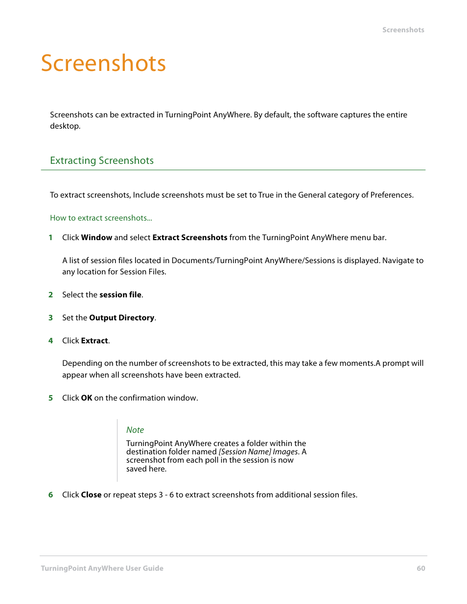 Screenshots, Extracting screenshots | Turning Technologies TurningPoint AnyWhere User Manual | Page 60 / 70