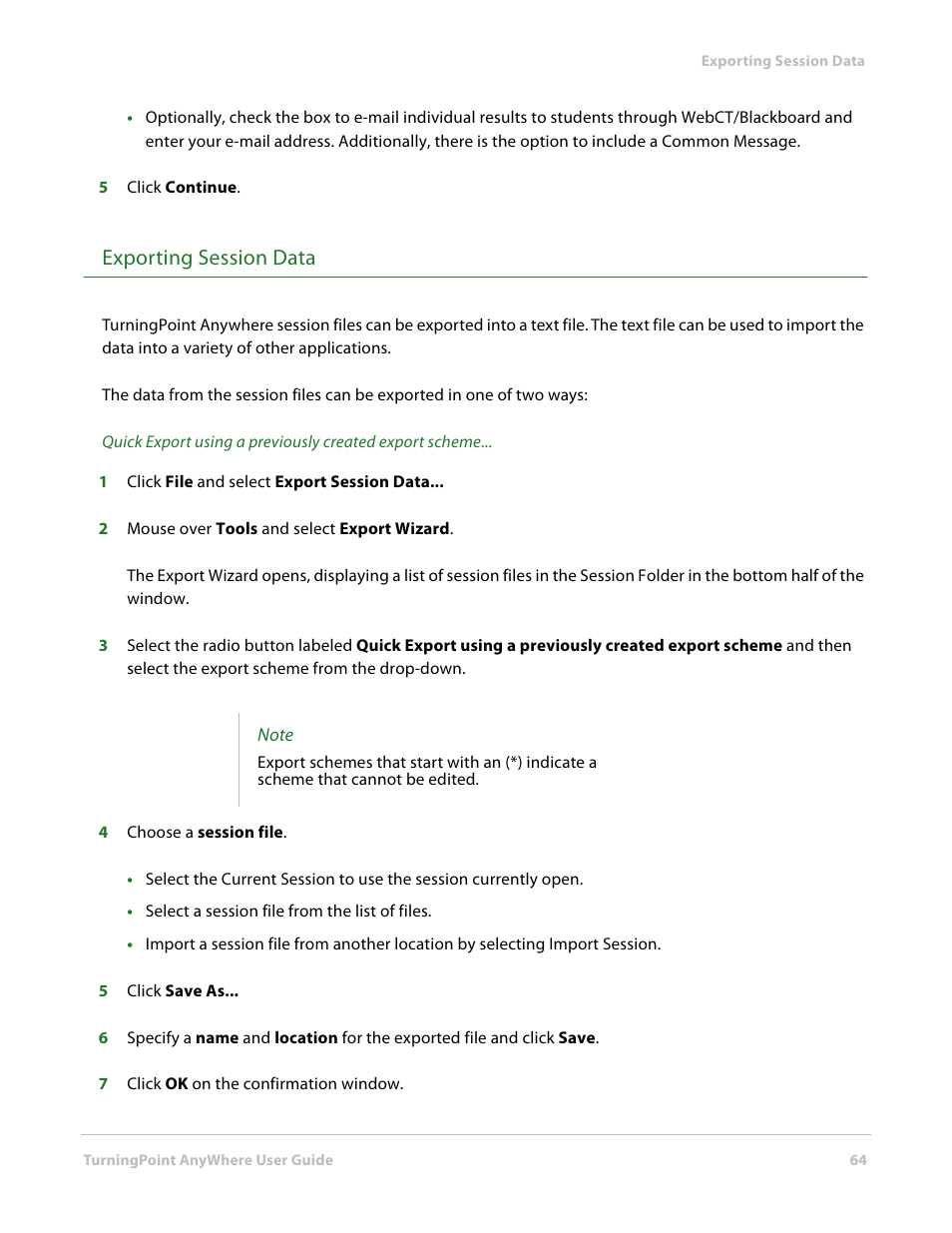 Exporting session data | Turning Technologies TurningPoint AnyWhere User Manual | Page 64 / 70