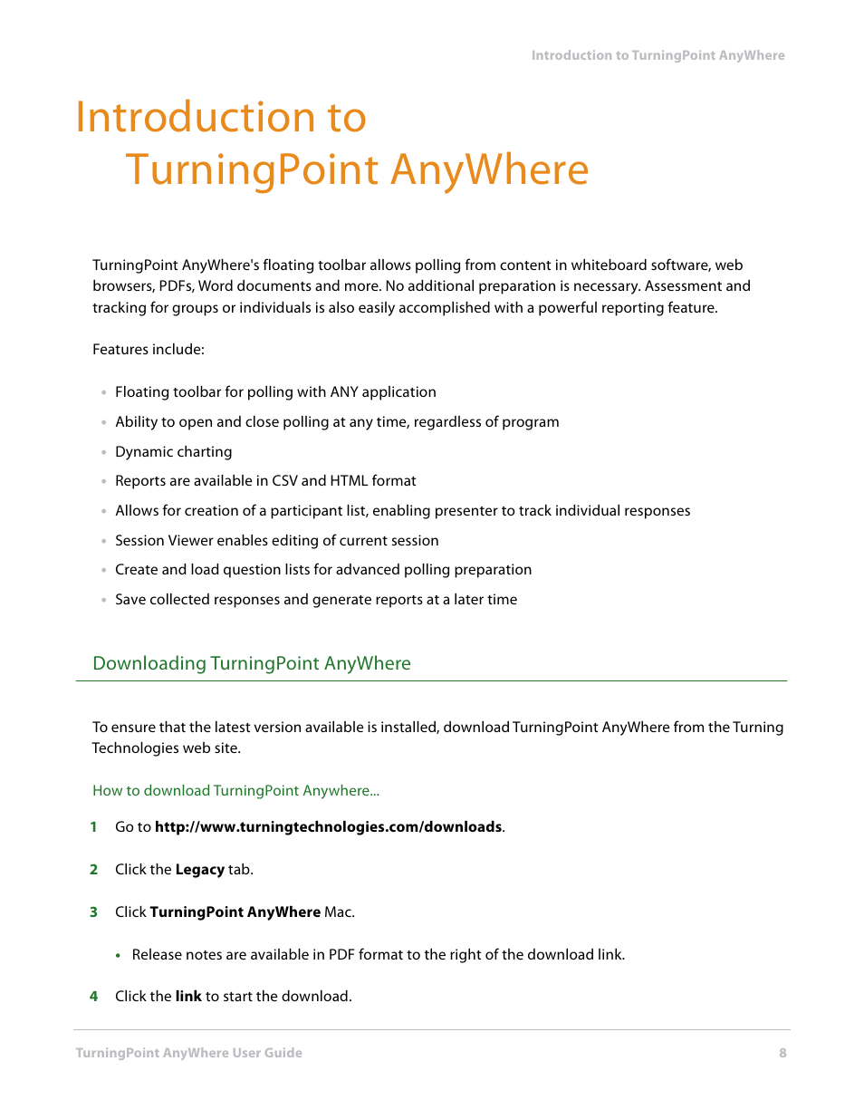 Introduction to turningpoint anywhere, Downloading turningpoint anywhere | Turning Technologies TurningPoint AnyWhere User Manual | Page 8 / 70