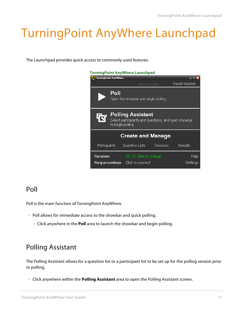 Turningpoint anywhere launchpad, Poll, Polling assistant | Poll polling assistant | Turning Technologies TurningPoint AnyWhere User Manual | Page 11 / 76