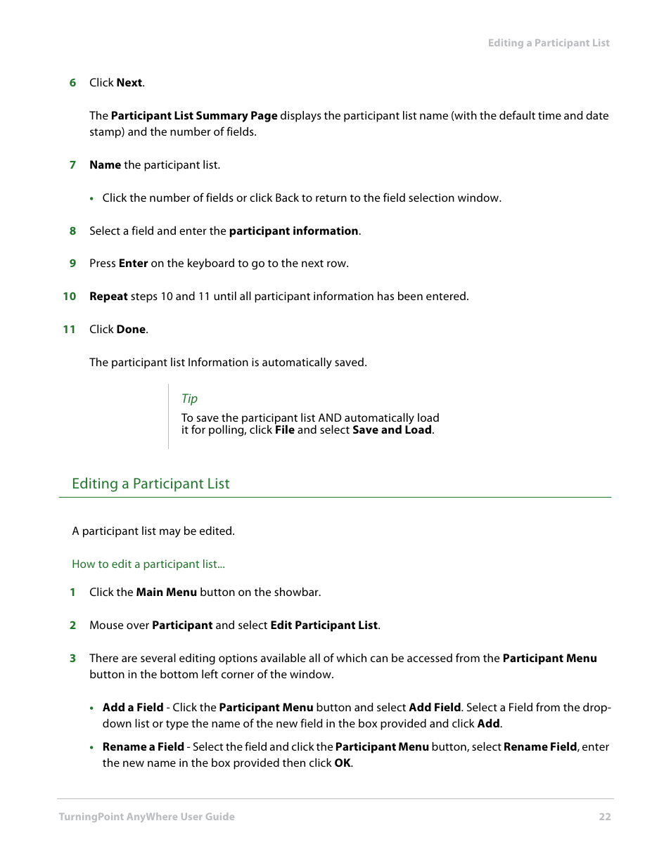 Editing a participant list | Turning Technologies TurningPoint AnyWhere User Manual | Page 22 / 76