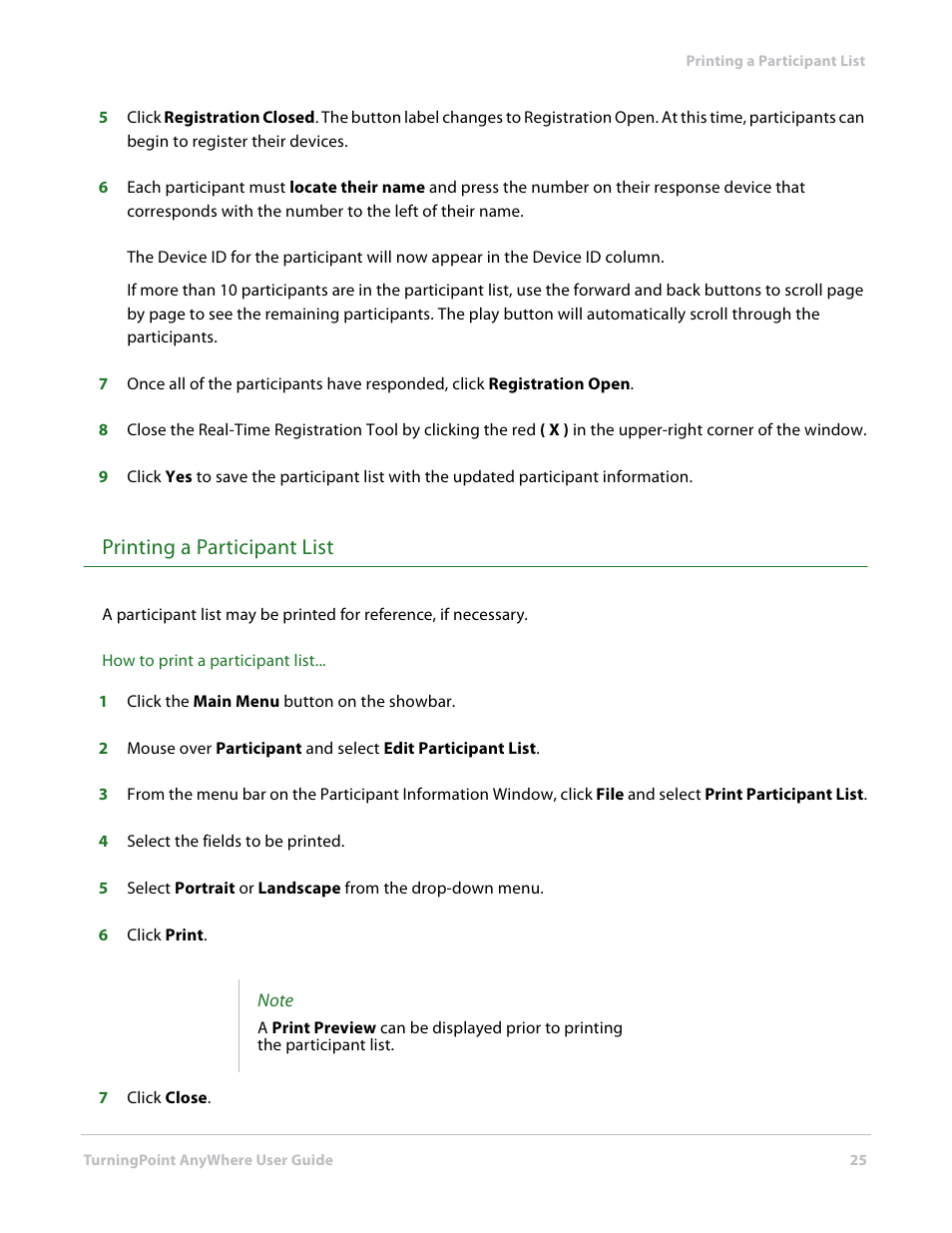 Printing a participant list | Turning Technologies TurningPoint AnyWhere User Manual | Page 25 / 76