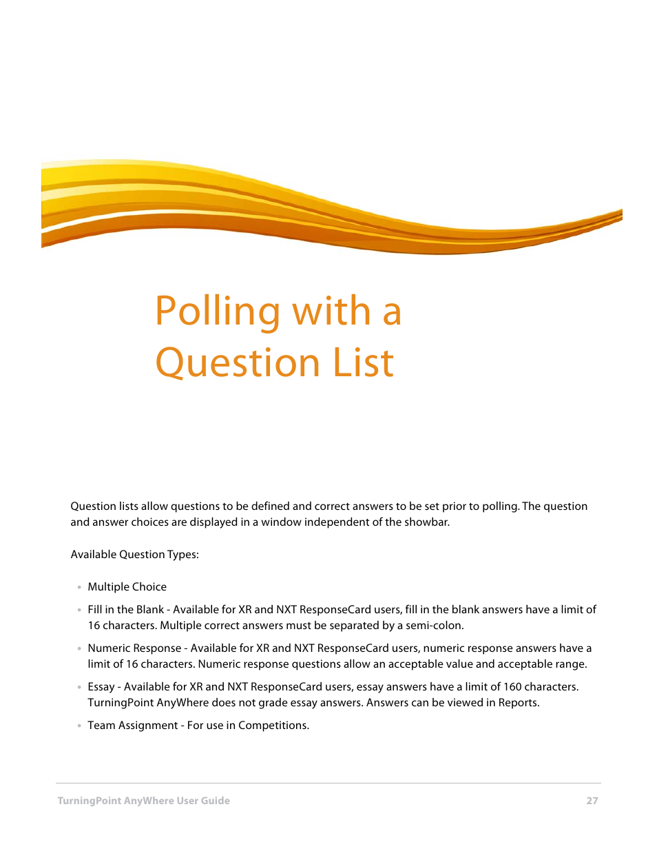 4 polling with a question list, 4 question lists, Polling with a question list | Turning Technologies TurningPoint AnyWhere User Manual | Page 27 / 76