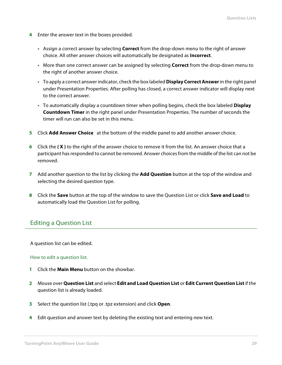 Editing a question list | Turning Technologies TurningPoint AnyWhere User Manual | Page 29 / 76