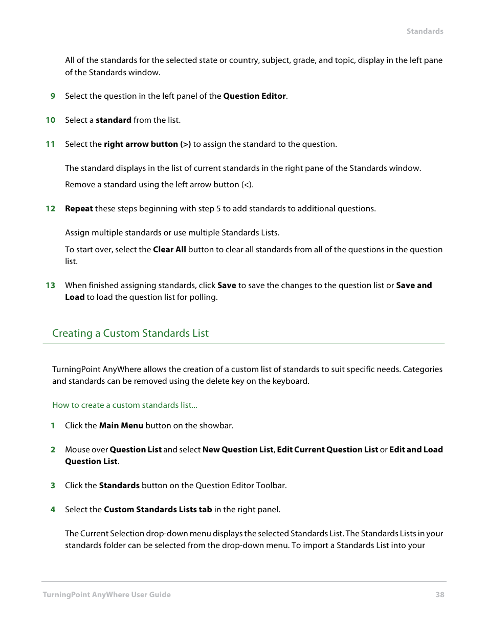 Creating a custom standards list | Turning Technologies TurningPoint AnyWhere User Manual | Page 38 / 76