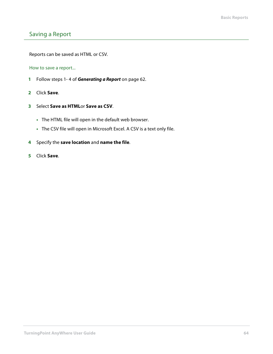 Saving a report | Turning Technologies TurningPoint AnyWhere User Manual | Page 65 / 76