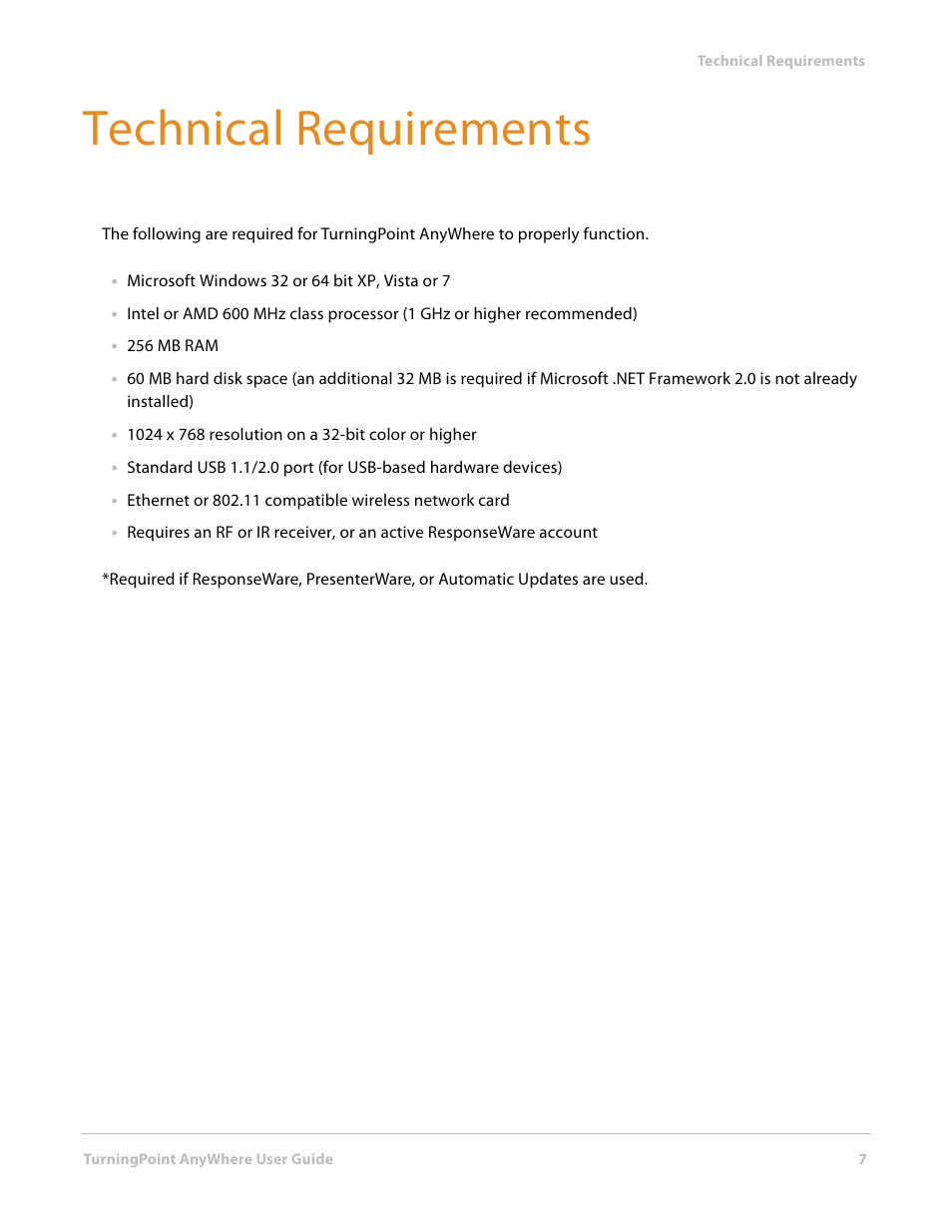 Technical requirements | Turning Technologies TurningPoint AnyWhere User Manual | Page 7 / 76