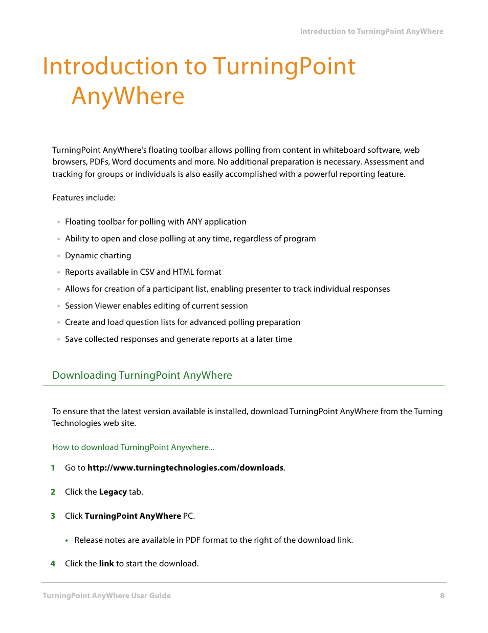 Introduction to turningpoint anywhere, Downloading turningpoint anywhere | Turning Technologies TurningPoint AnyWhere User Manual | Page 8 / 76