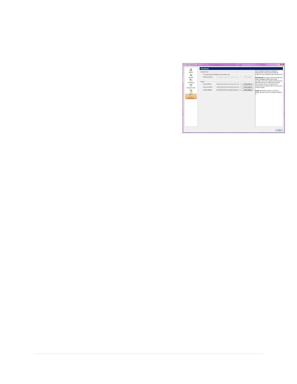 Directories preferences, Data sharing, Export | Turning Technologies Response User Manual | Page 28 / 88