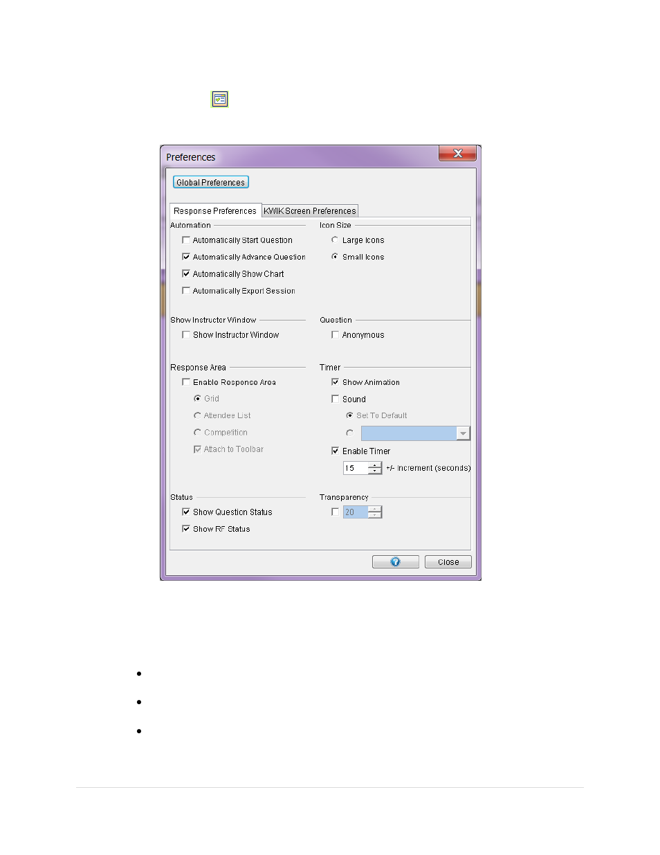 Session toolbar preferences | Turning Technologies Response User Manual | Page 34 / 88