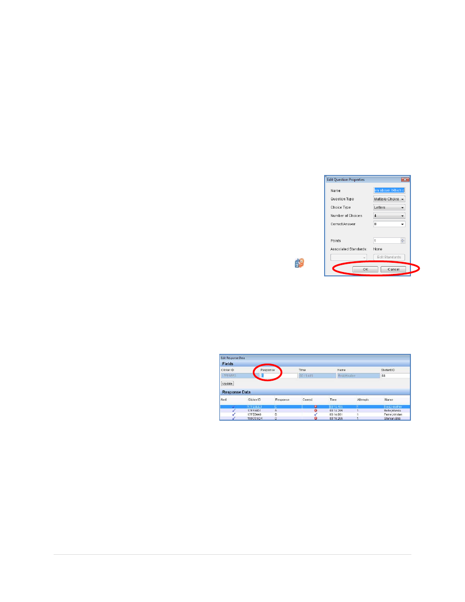 Editing an administered session, Re-grade the correct answer (all students), Re-grade the correct answer (individual student) | Turning Technologies Response User Manual | Page 70 / 88