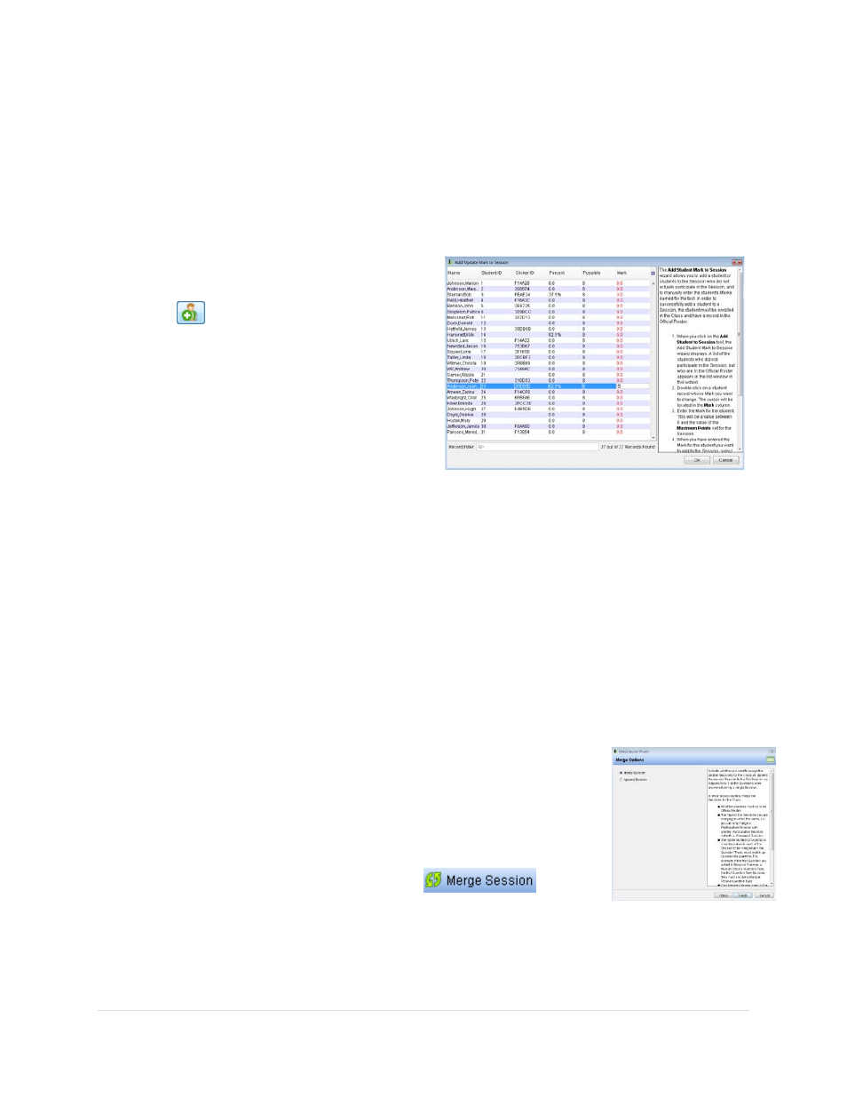 Add student score to session, Merge or append a session | Turning Technologies Response User Manual | Page 71 / 88