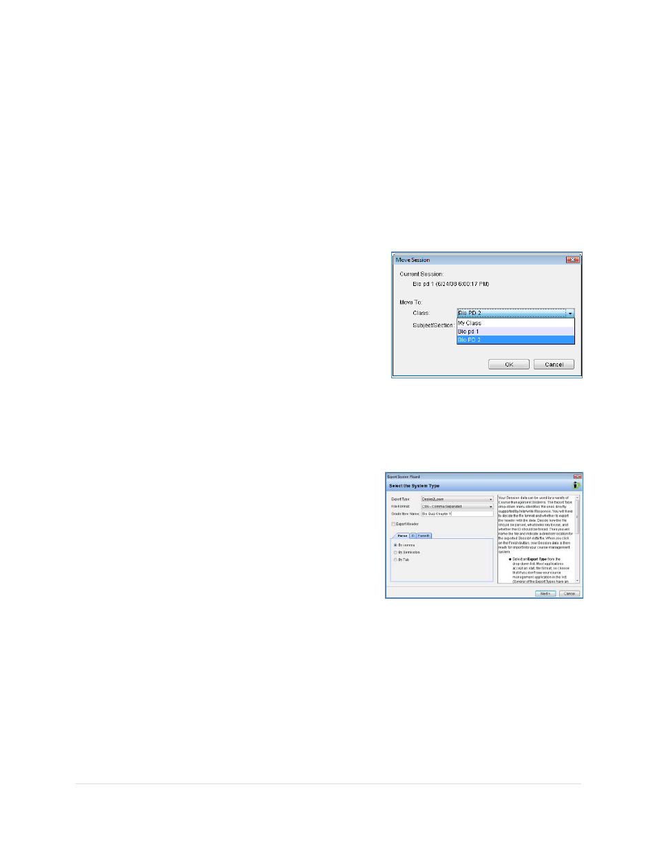 Move session, Export session, Moving and exporting session data | Turning Technologies Response User Manual | Page 73 / 88