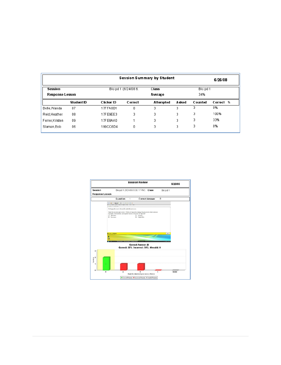 Session summary by student, Session review | Turning Technologies Response User Manual | Page 76 / 88