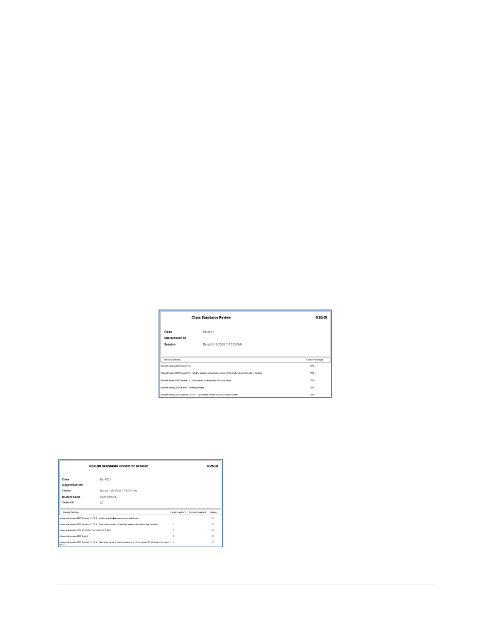 Standards, Session summary by class, by standard, Session summary by student, by standard | Managing and generating reports for attendance | Turning Technologies Response User Manual | Page 81 / 88