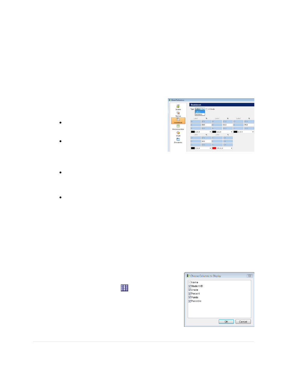 Customize the gradebook, Choosing gradebook columns to display | Turning Technologies Response User Manual | Page 85 / 88