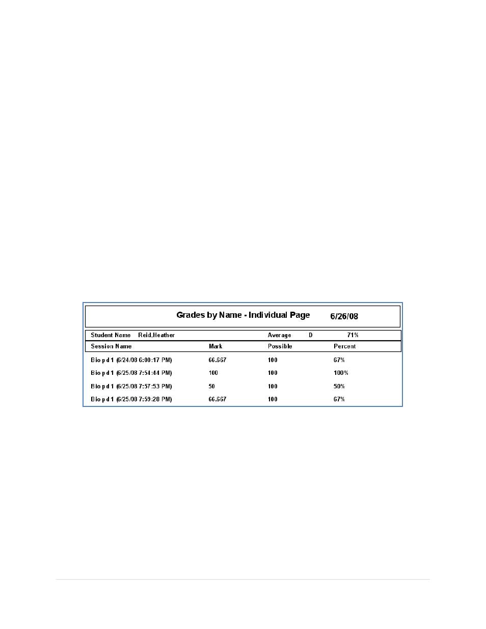 Create gradebook reports, Grades by student, Grades by student id | Turning Technologies Response User Manual | Page 86 / 88