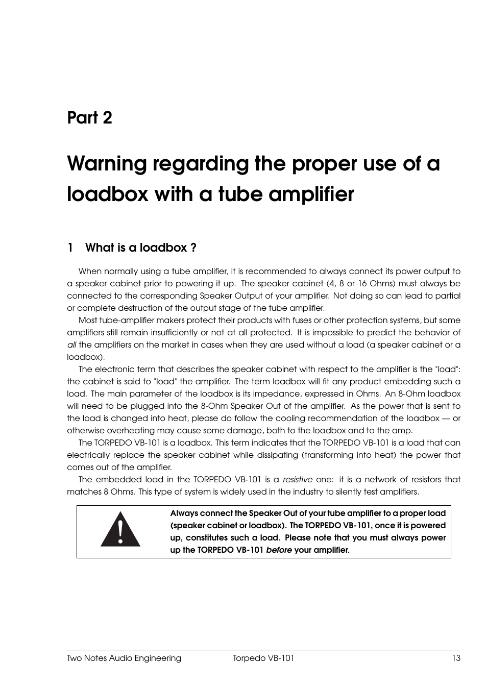 What is a loadbox, Part 2, 1what is a loadbox | Two Notes VB-101 User Manual | Page 13 / 53