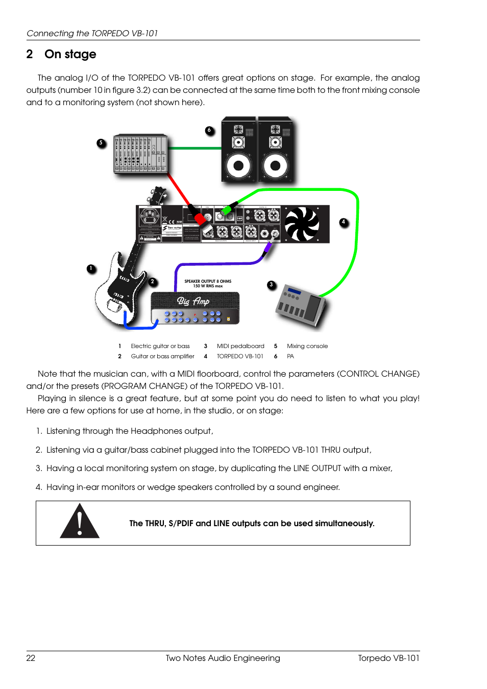 On stage, 2on stage, Big amp | Connecting the torpedo vb-101 | Two Notes VB-101 User Manual | Page 22 / 53