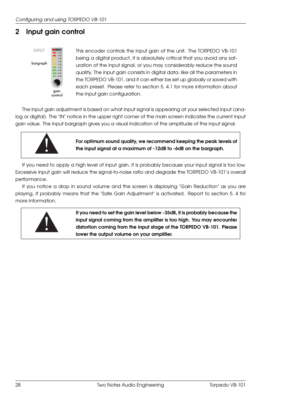 Input gain control, 2input gain control | Two Notes VB-101 User Manual | Page 28 / 53