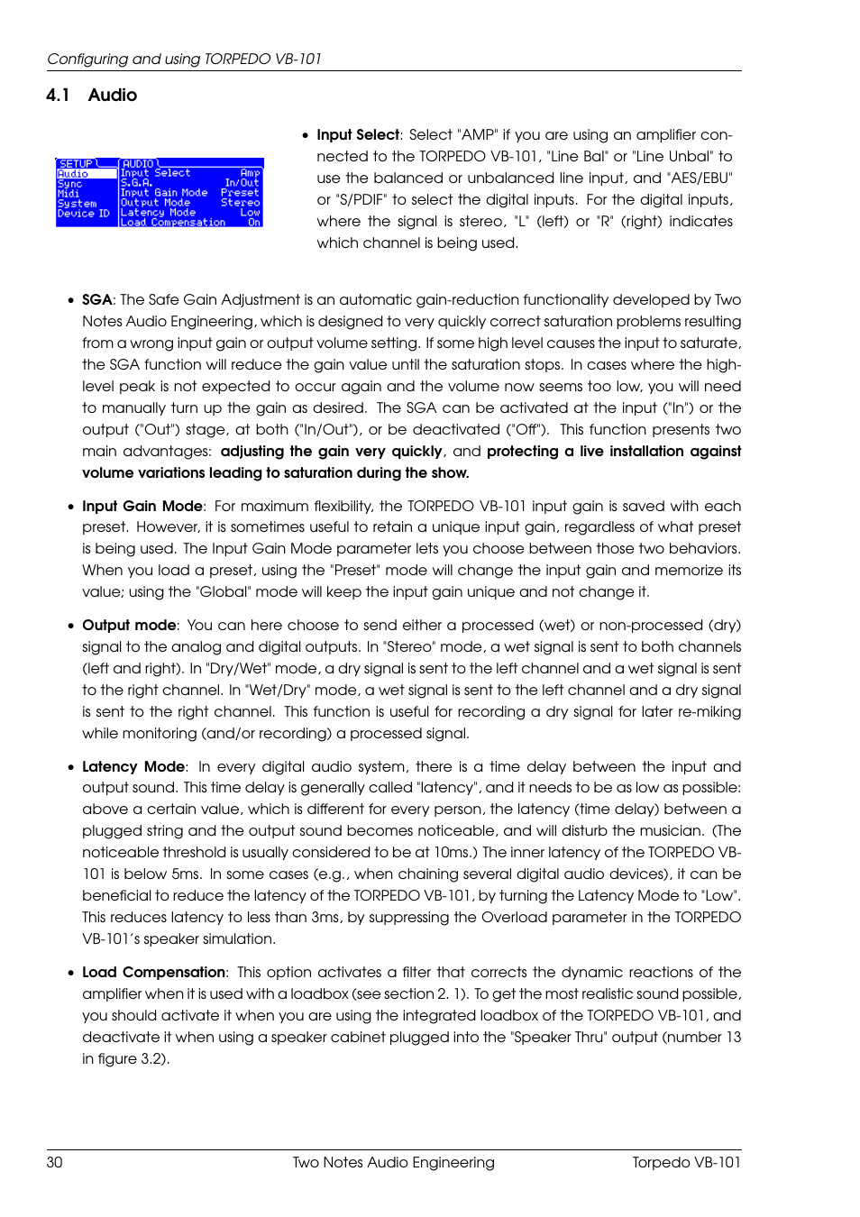 Audio, 1 audio | Two Notes VB-101 User Manual | Page 30 / 53