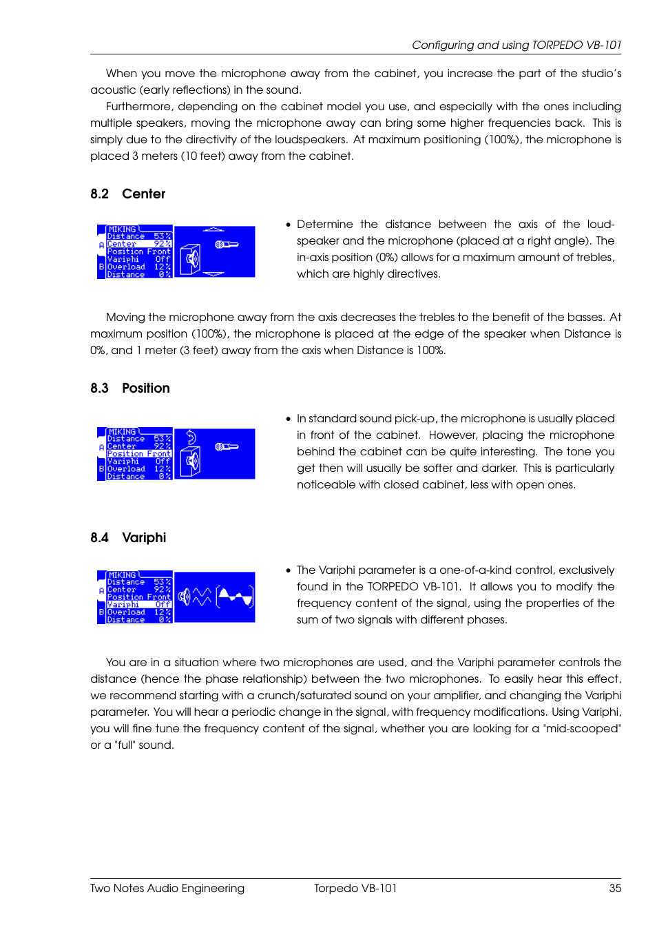 Center, Position, Variphi | Two Notes VB-101 User Manual | Page 35 / 53