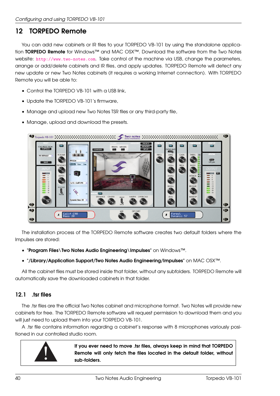 Torpedo remote, Tsr files, 12 torpedo remote | Two Notes VB-101 User Manual | Page 40 / 53