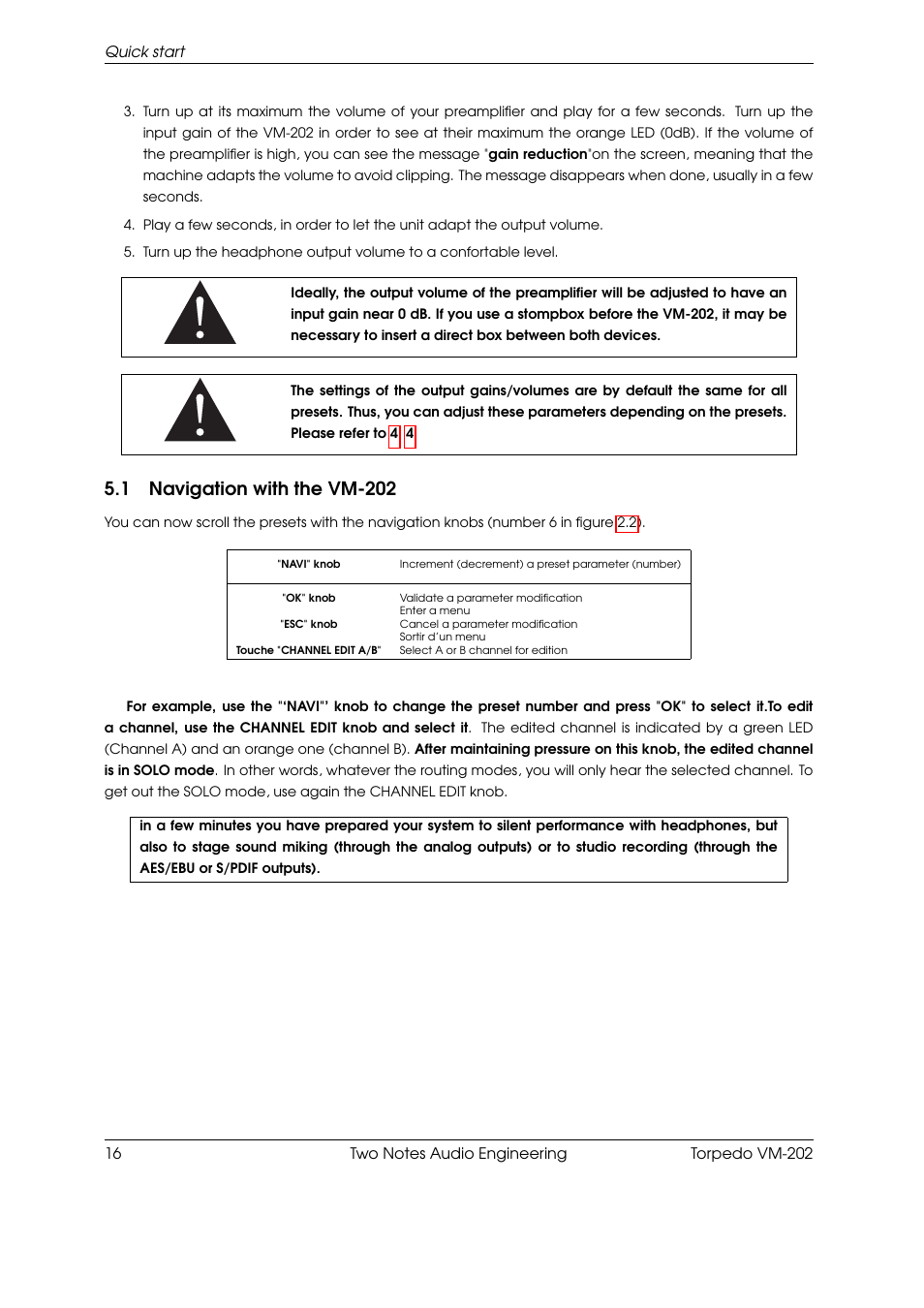 Navigation with the vm-202, 1 navigation with the vm-202 | Two Notes VM-202 User Manual | Page 16 / 39