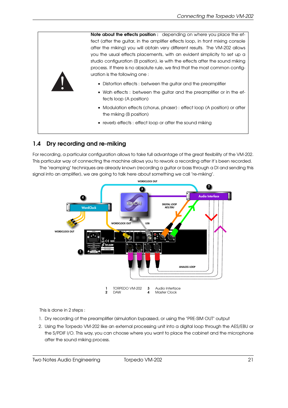 Dry recording and re-miking, 4 dry recording and re-miking | Two Notes VM-202 User Manual | Page 21 / 39