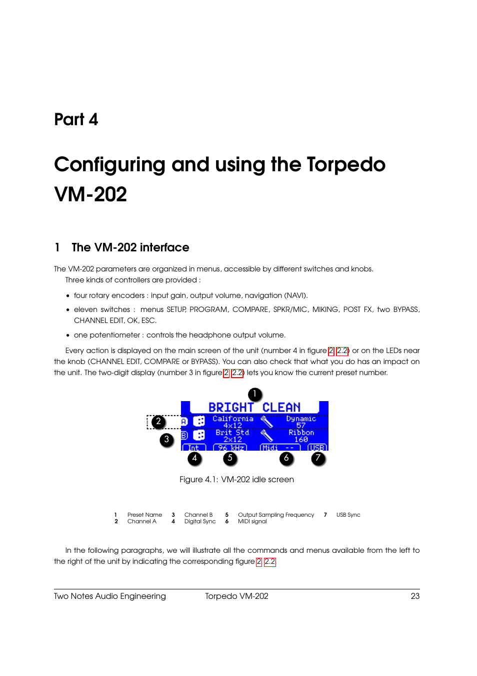 Configuring and using the torpedo vm-202, The vm-202 interface, 4 configuring and using the torpedo vm-202 | Part 4, 1the vm-202 interface | Two Notes VM-202 User Manual | Page 23 / 39