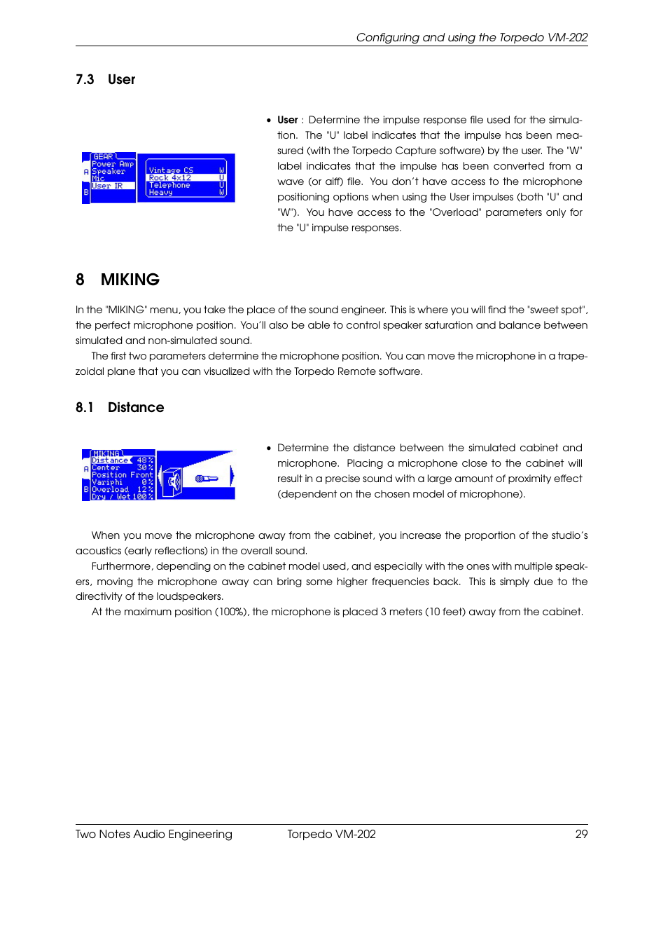 User, Miking, Distance | 8miking, 3 user, 1 distance | Two Notes VM-202 User Manual | Page 29 / 39