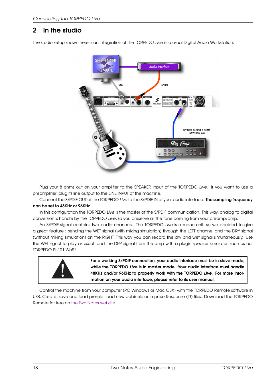 In the studio, 2in the studio | Two Notes Live User Manual | Page 18 / 37